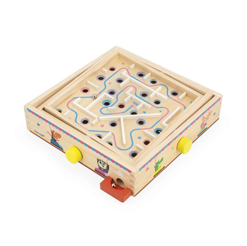 Labirinto in legno per bambini dai 5 anni con biglie in metallo, perfetto come gioco d'abilità, colorato con colori ad acqua